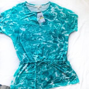 Stretchy Michael Kors Tile Blue/Turq Peplum Blouse